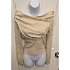 Commense Women's Beige Off The Shoulder Long Sleeve Knit Sweater Top Size S New